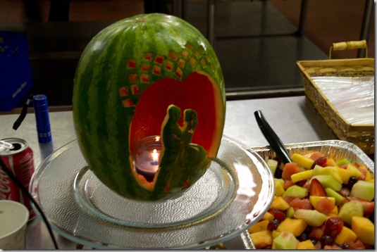 rehearsal dinner carved bride and groom watermelon